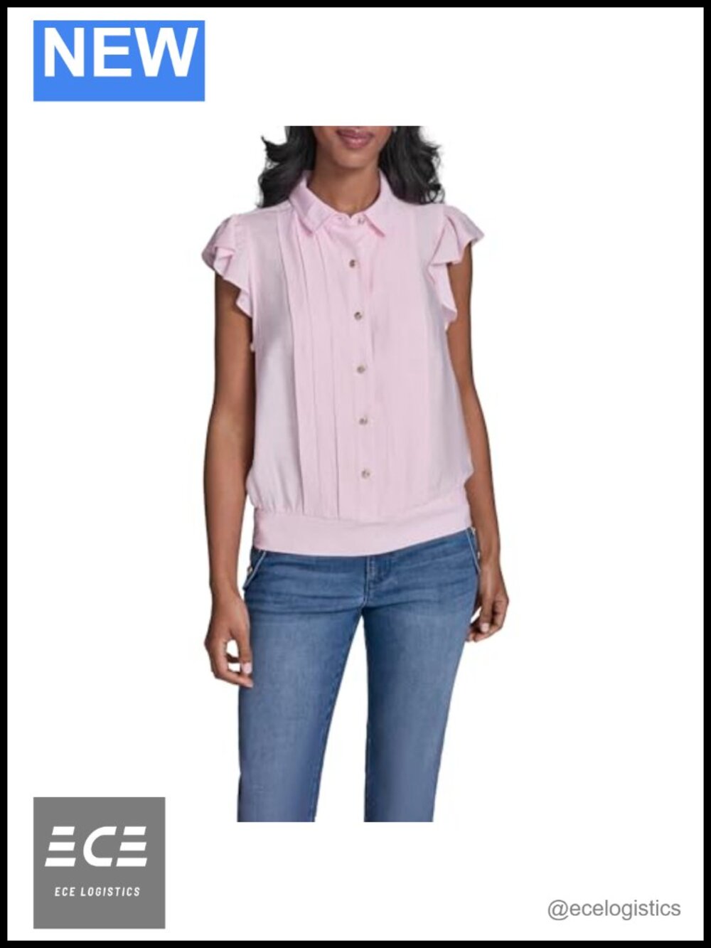 Women's Ruffle Blouse Cap Sleeve Button Down Collared Work Shirt